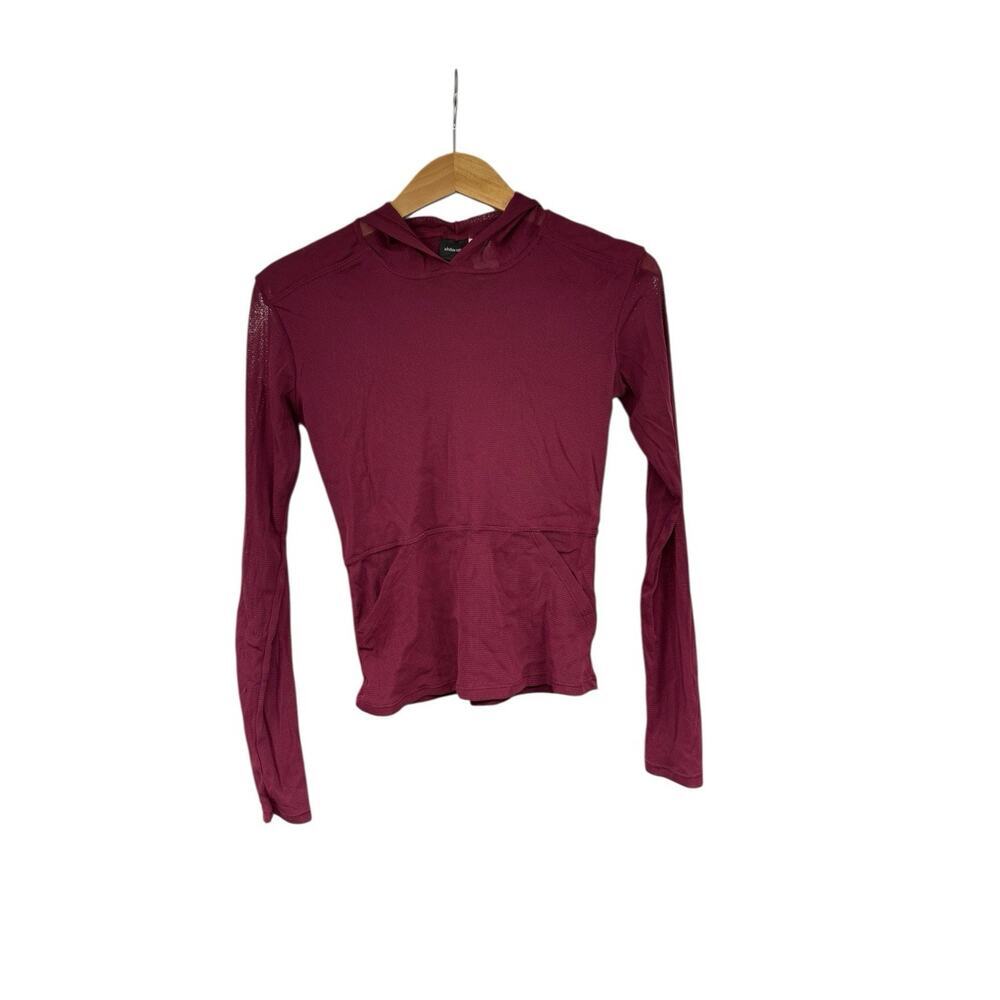 Vintage Xhilaration Burgundy Mesh Pullover Hooded Top Sheer Layering Y2K Size L